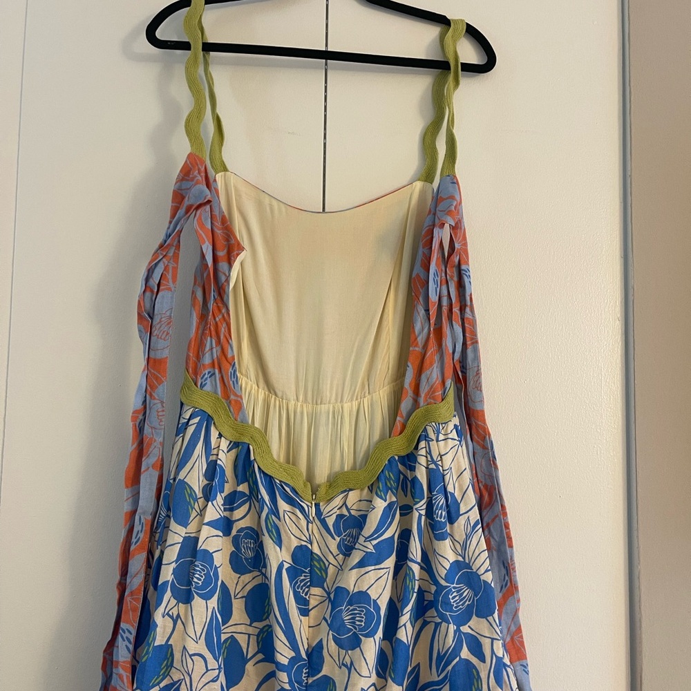 NWT Farm Rio Linen Blend Tiered Rickrack Midi Dress Large - Picture 8 of 10